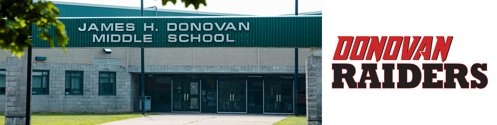 Slika zgrade Donovan škole i logotipa Donovan Rejders